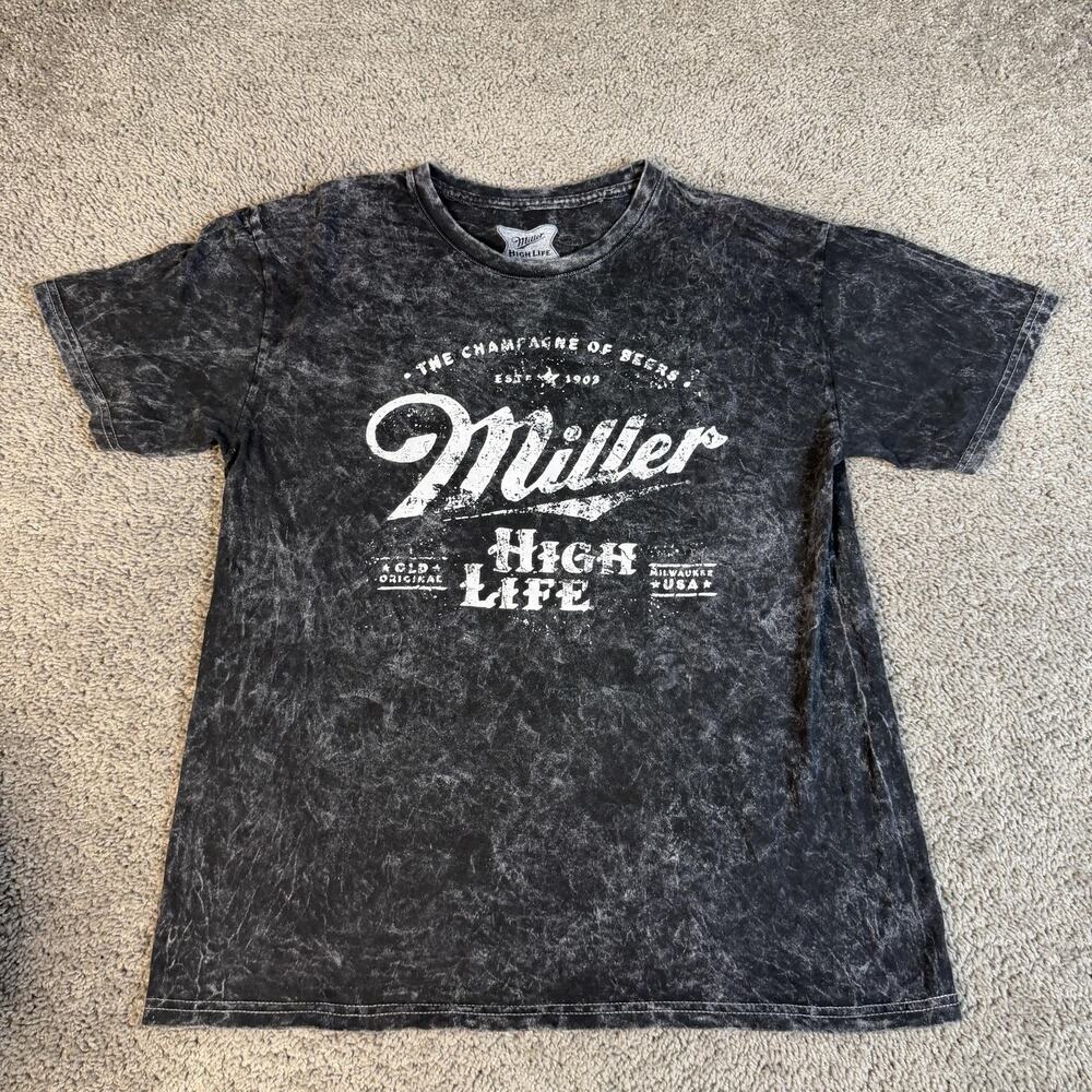 Miller High Life Shirt Mens M Black Mineral Wash Graphic Cotton Tagless
